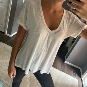 Free People Ivory V-neck T-shirt